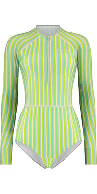 2024 Wallien Womens One Piece Long Sleeve Front Zip Swimsuit 102001 - Multi Color Stripe